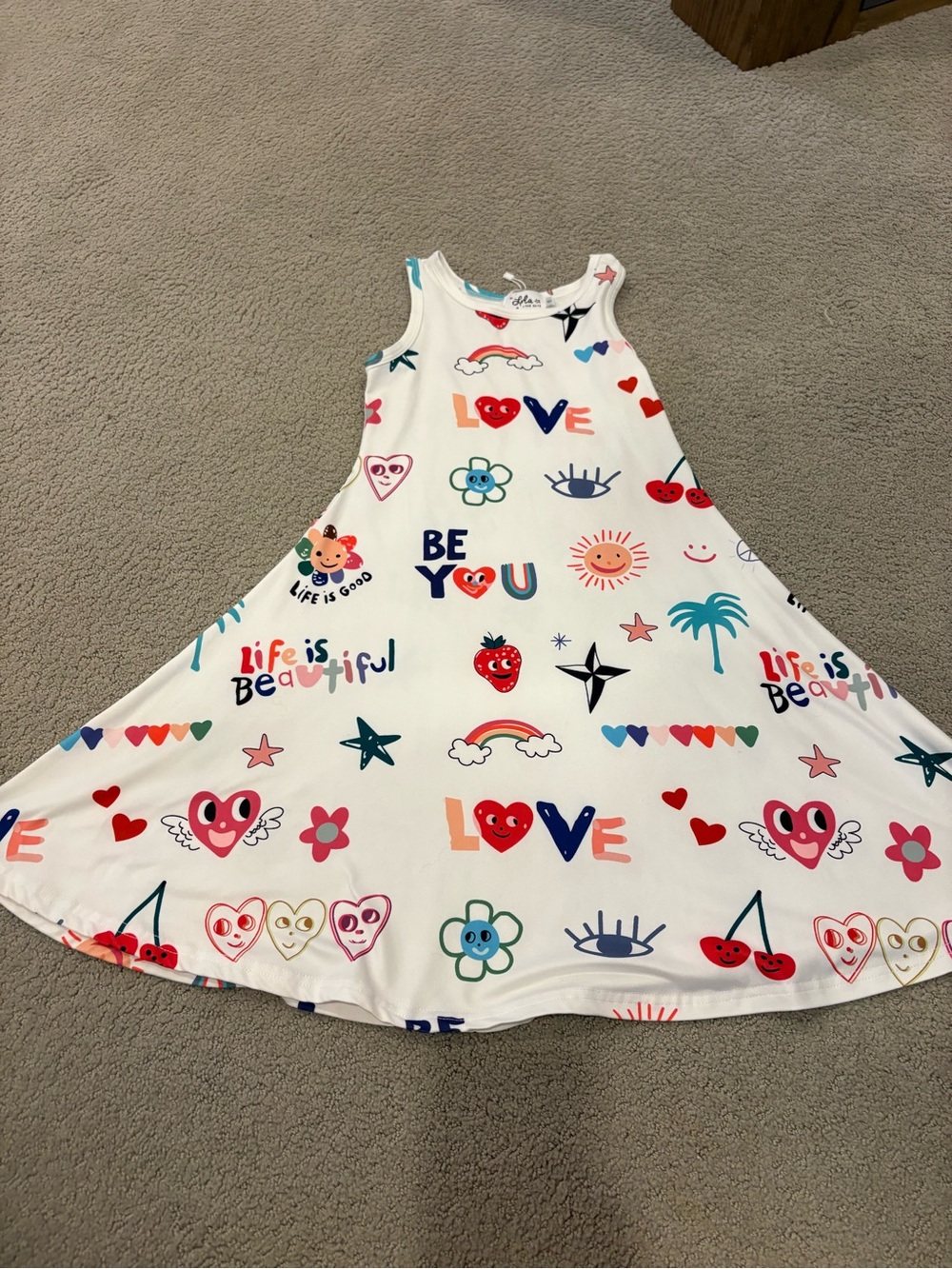 Lola + The Boys, size 6 White Graphic Swing Dress for Girls